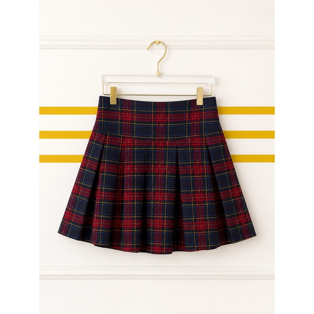 Mango‎ Red & Navy Plaid Pleated tartan Mini Skirt tartan - preppy / old money